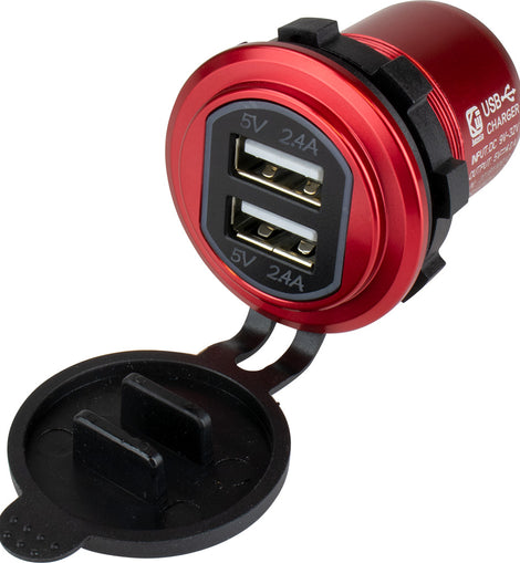 Sea-Dog Round Red Dual USB Charger w/1 Quick Charge Port + [426504-1]