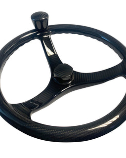 Schmitt Marine Carbon Fiber Primus Steering Wheel w/Santoprene Finger Grip - 13.5" Diameter - 3/4" Tapered Shaft w/Carbon Fiber Nut [7461321FG-CFN]