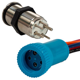 Bluewater 19mm Push Button Switch - Off/(On)/(On) Double Momentary Contact - Blue/Green/Red LED - 4' Lead [9057-2123-4]