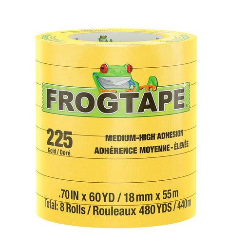 FrogTape CP 225 Medium-High Adhesion Masking Tape - 18MM x 55M x 8-Pack - Gold - Rated for 225F [105545]