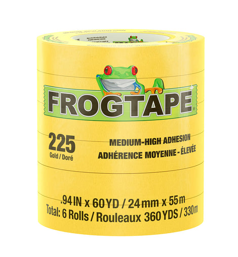 FrogTape CP 225 Medium-High Adhesion Masking Tape - 24MM x 55M x 6-Pack - Gold - Rated for 225F [105320]