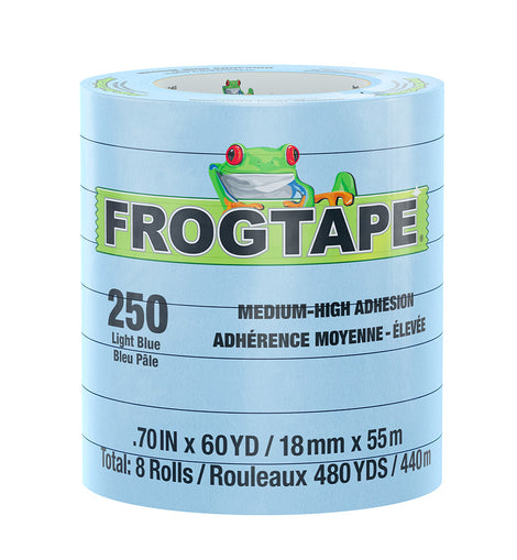 FrogTape CP 250 Medium-High Adhesion Masking Tape - 18MM x 55M x 8-Pack - Light Blue - Rated for 250F [105770]