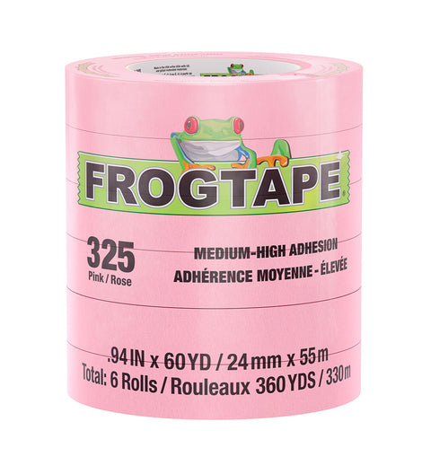 FrogTape CP 325 Medium-High Adhesion Masking Tape - 24MM x 55M x 6-Pack - Pink - Rated for 325F [105333]