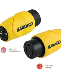 Marinco Straight Adapter 15Amp Straight Male to 30Amp Locking Female Connector [S15-30]