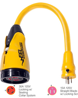 Marinco P15-30 EEL 30A-125V Female to 15A-125V Male Pigtail Adapter - Yellow [P15-30]