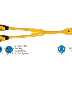 Marinco Y504-2-504 EEL (2)50A-125/250V Female to (1)50A-125/250V Male "Y" Adapter - Yellow [Y504-2-504]