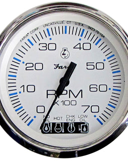 Faria Chesapeake White SS 4" Tachometer w/Systemcheck Indicator - 7000 RPM (Gas) (Johnson/Evinrude Outboard) [33850]