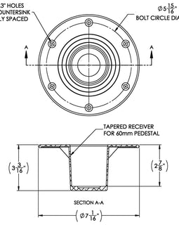 TACO Table Support - Flush Mount - Fits 2-3/8" Pedestals [Z10-4085BLY60MM]