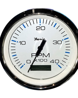 Faria Chesapeake White SS 4" Tachometer w/Hourmeter (4000 RPM) (Diesel) (Mech. Takeoff  Var. Ratio Alt) [33834]