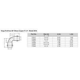 Viego ProPress 3/4" - 90 Copper Elbow - Double Press Connection - Smart Connect Technology [77022]