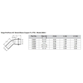 Viega ProPress 1/2" - 45 Copper Elbow - Street/Press Connection [77637]