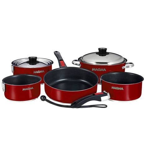 Magma Nestable 10 Piece Induction Non-Stick Enamel Finish Cookware Set - Magma Red [A10-366-MR-2-IN]