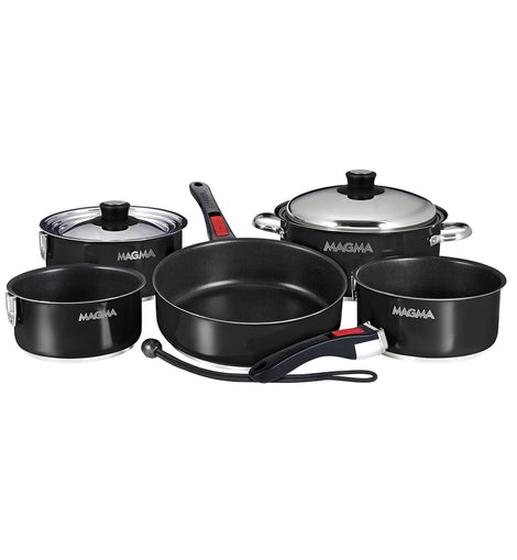 Magma Nestable 10 Piece Induction Non-Stick Enamel Finish Cookware Set - Jet Black [A10-366-JB-2-IN]