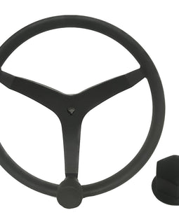 Uflex - V46 - 13.5" Stainless Steel Steering Wheel w/Speed Knob  Chrome Nut - Black [V46B KIT]