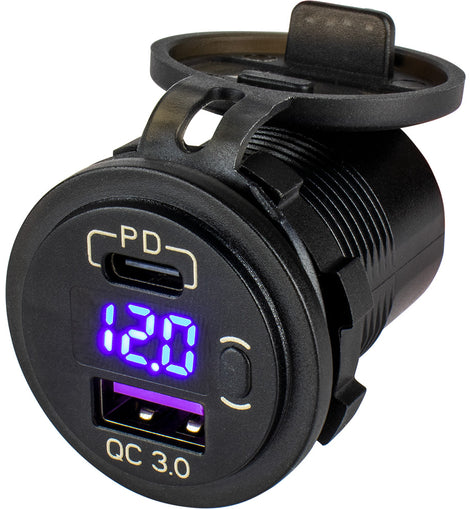 Sea-Dog Round USB  USB-C Power Socket w/Hidden Voltmeter [426518-1]