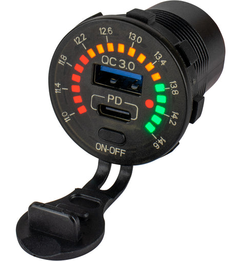 Sea-Dog Round Rainbow Voltmeter w/USB  USB-C Power Socket [426519-1]